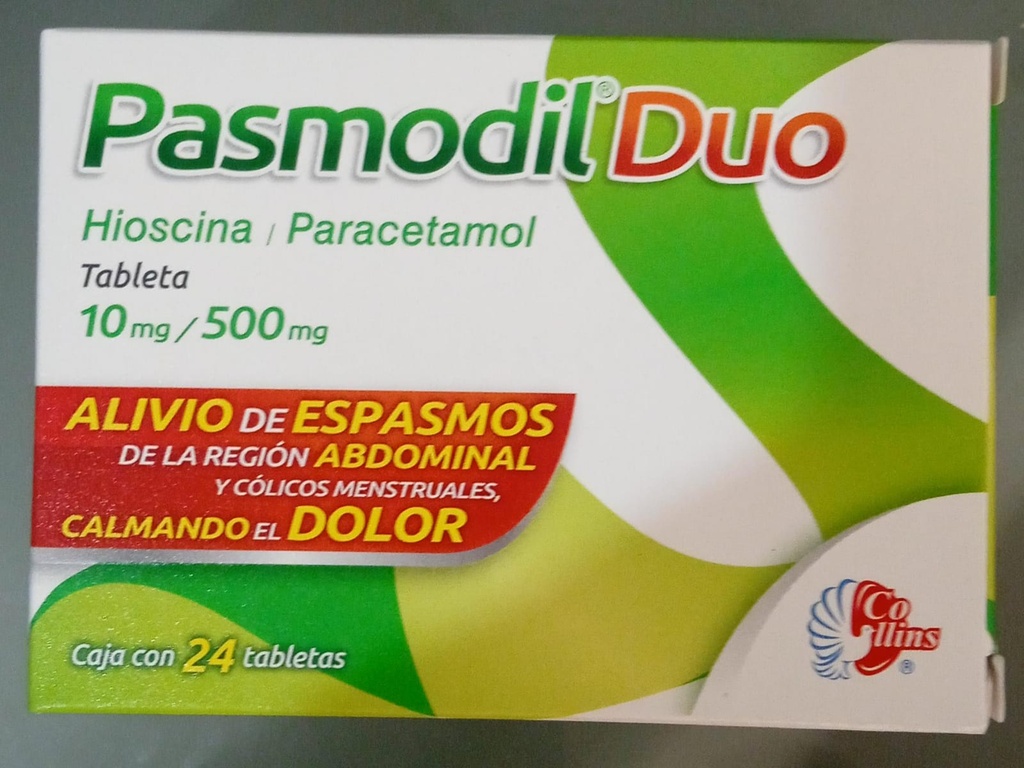 Pasmodil Duo c/24 Tabs. 10/500 MG.Cada tableta contiene: Hioscina 10mg ...